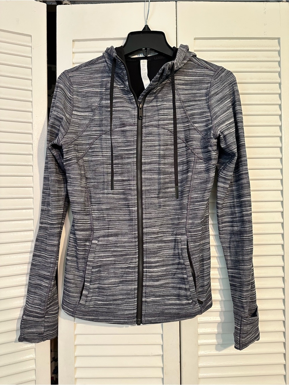 Lululemon Gray Striped Zip-Up Hooded Athletic Jacket